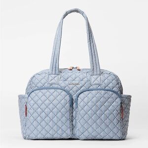 MZ Wallace Blue Seersucker Quilted Travel Bag NWT